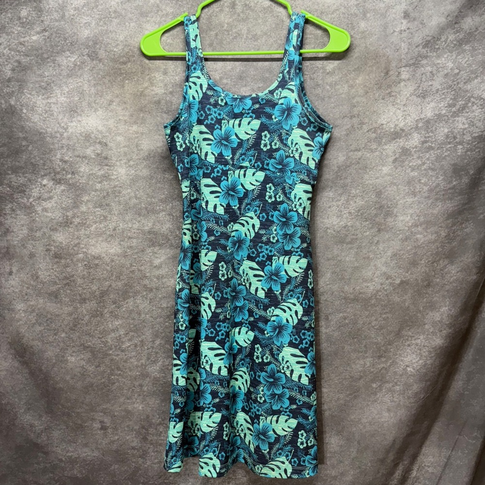 Columbia PFG Freezer III Dress Size XS Navy Teal Tropical Floral Hibiscus